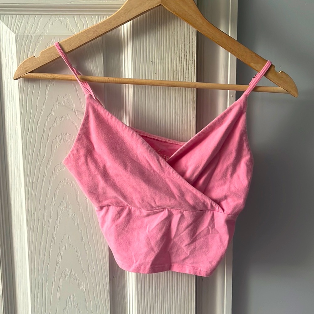 pink crossover spaghetti strap tank top